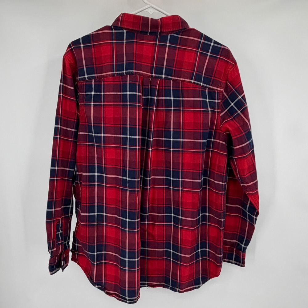 The North Face Button Up Shirt Womens Large Red Plaid Flannel Long Sleeve Pocket - Picture 3 of 6